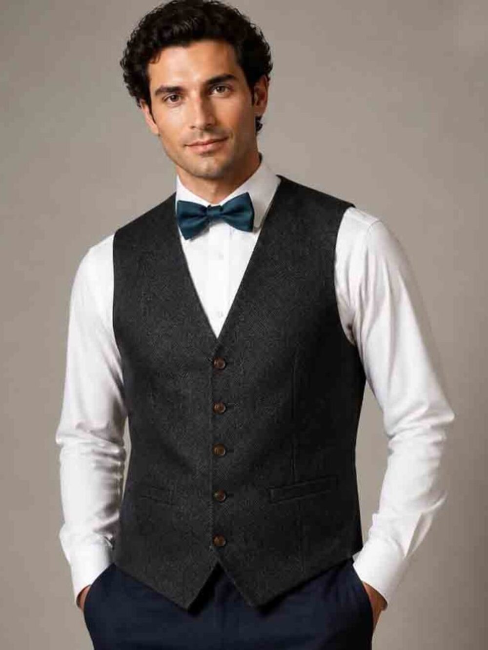 Kent & Curwen England Gray Herringbone Wool Vest Waistcoat Men's Size 38R